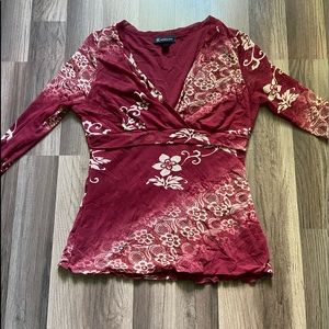 y2k dark red red mesh floral long sleeve lace blouse top from INC